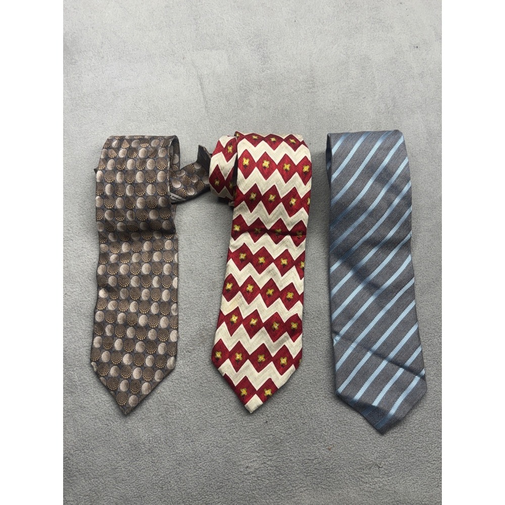 Ermenegildo Zegna Silk Tie Lot 3 Mens Geometric Chevron Stripe Made in Italy